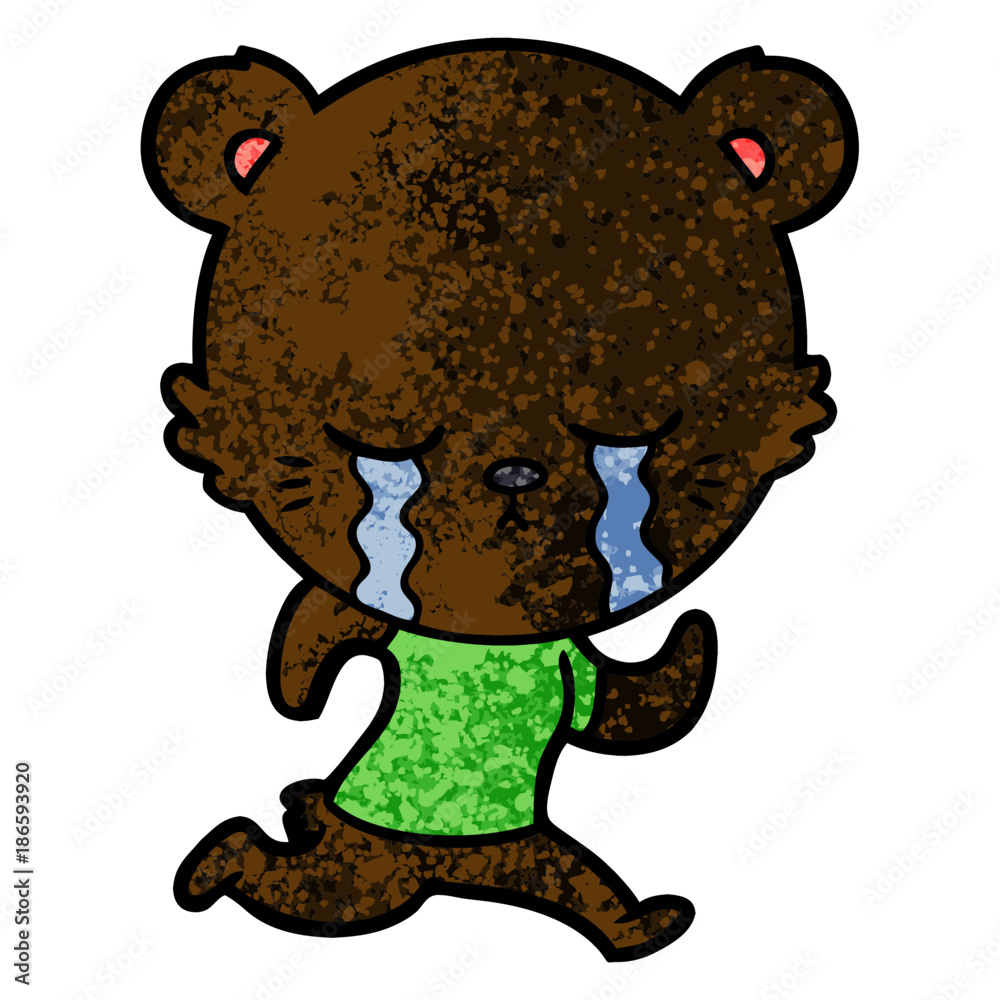 Obraz premium crying cartoon bear running 