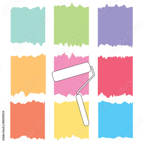 paint roller and colorful paint strokes- vector illustration