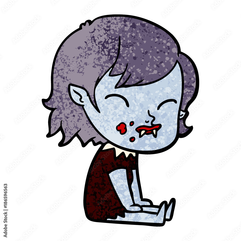 cartoon vampire girl with blood on cheek