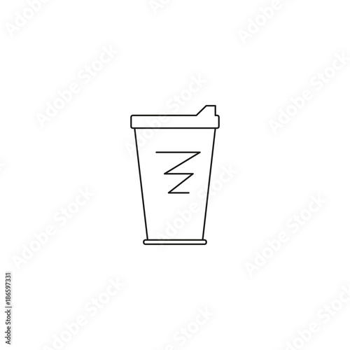 take away coffee cup icon, disposable plastic or polystyrene beverage sign, flat thin line style vector clipart from a set, classic takeout paper cup isolated on blue-white background, eps 10 clip art