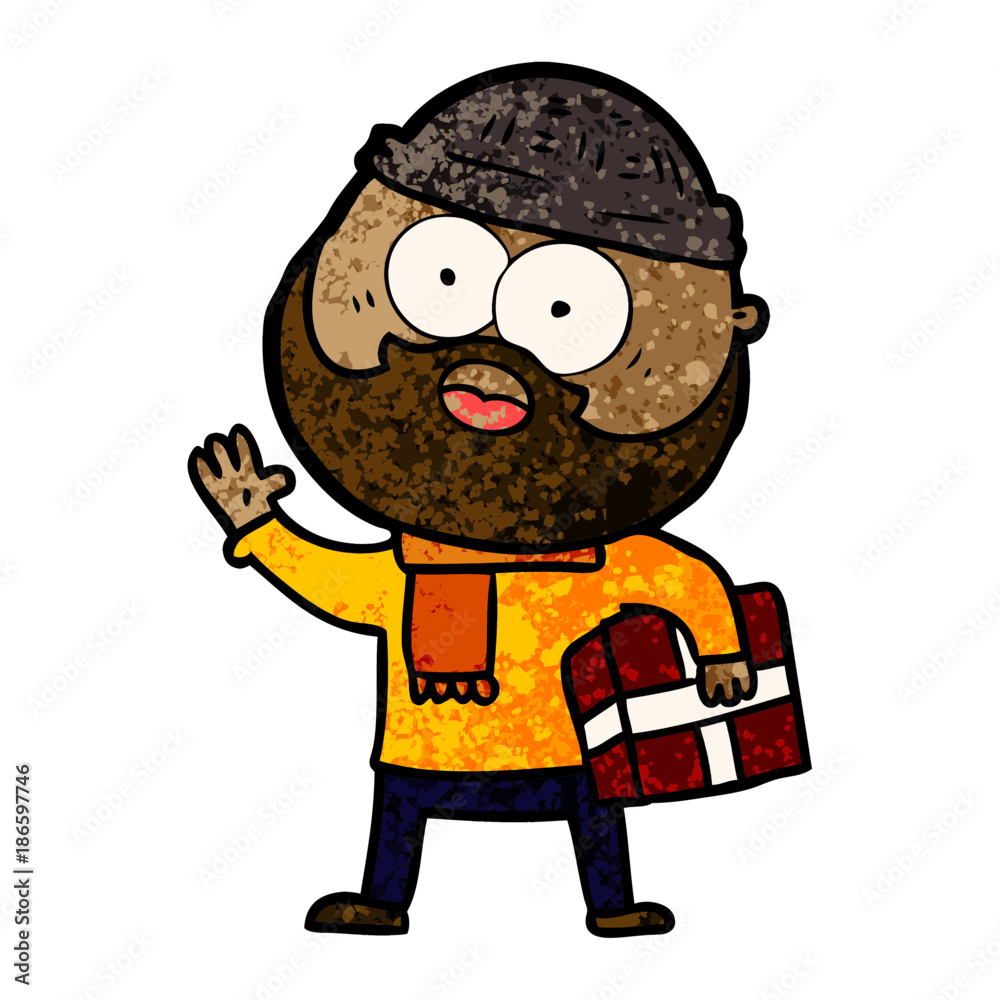 Obraz premium cartoon bearded man with present