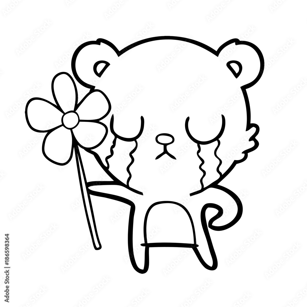 Obraz premium crying cartoon bear with flower