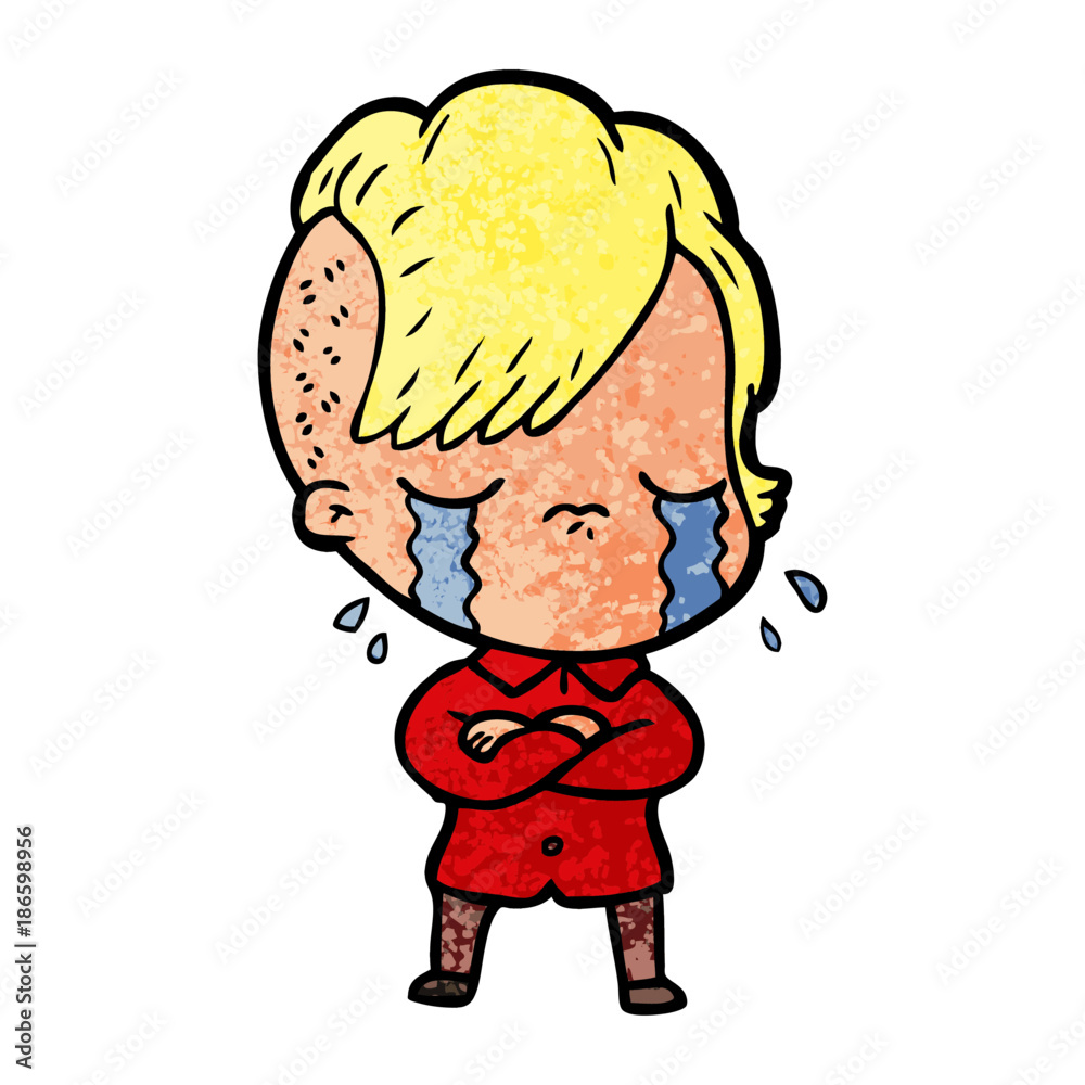 Obraz premium cartoon crying girl with crossed arms