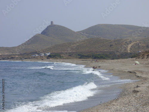 Algarrobico en Cabo de Gata, playa española de Carboneras,Mojácar. Situada en Cabo de Gata-Níjar conocida por un hotel ilegal