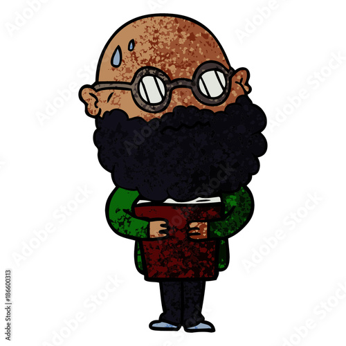 cartoon worried man with beard and spectacles