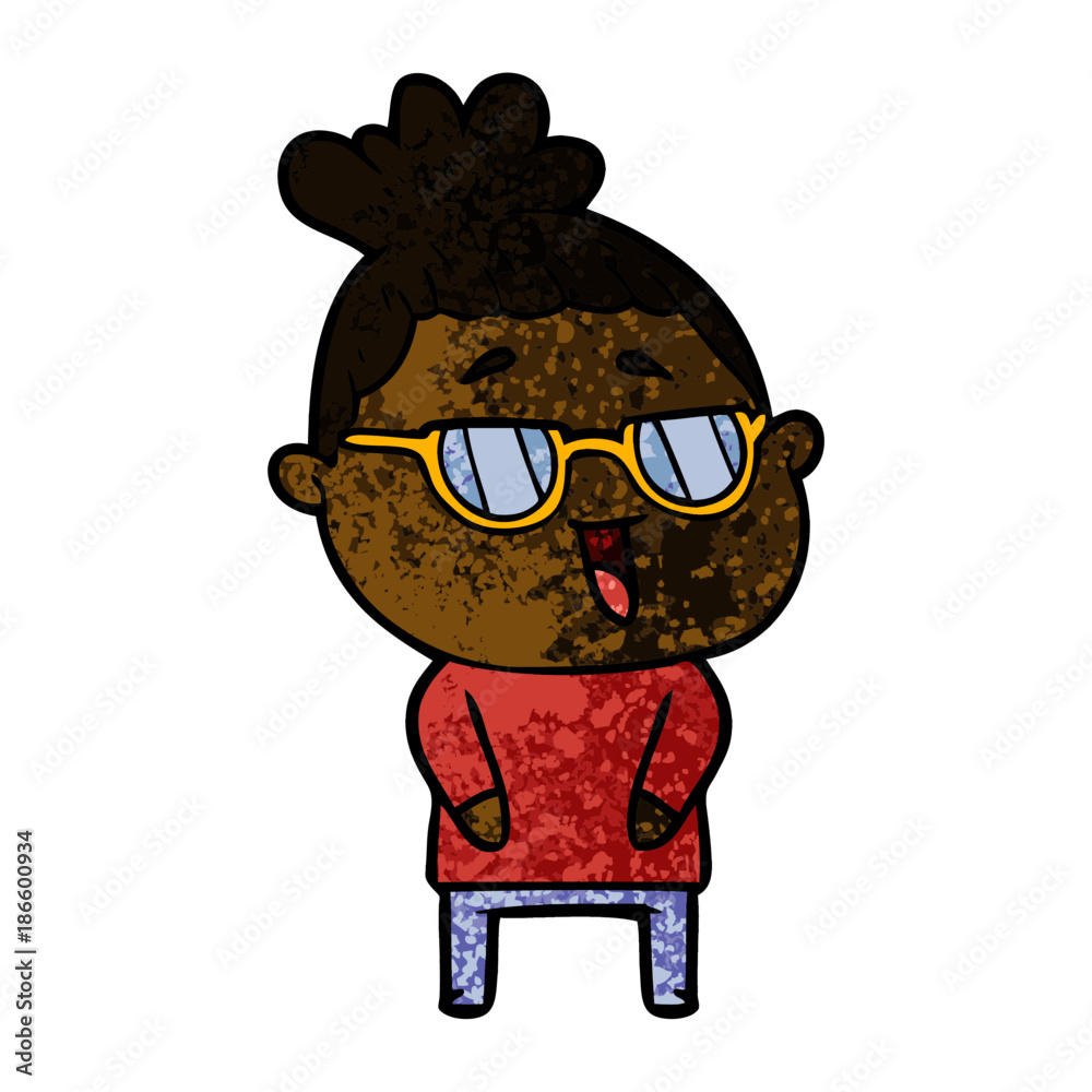 cartoon happy woman wearing spectacles cartoon happy woman wearing spectacles