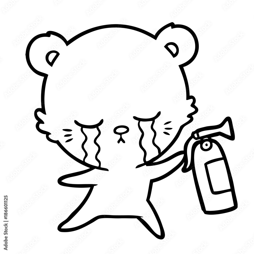 crying cartoon bear with fire extinguisher crying cartoon bear with fire extinguisher