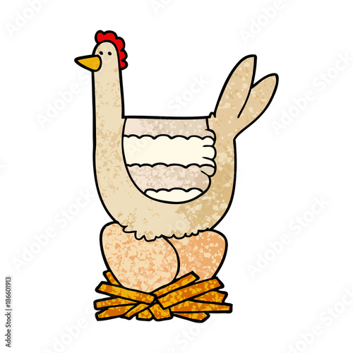 cartoon chicken sitting on eggs in nest