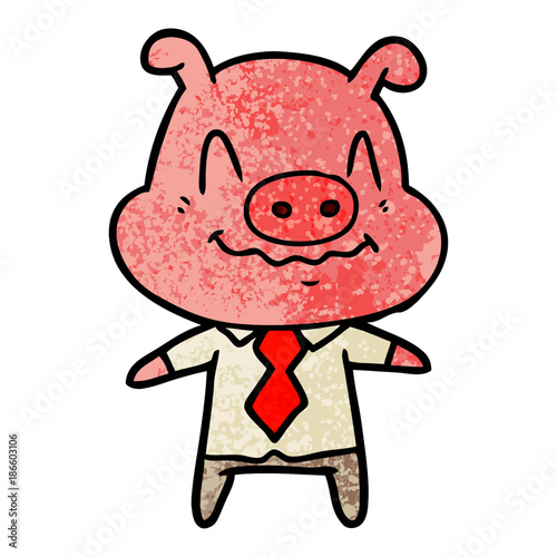 nervous cartoon pig boss