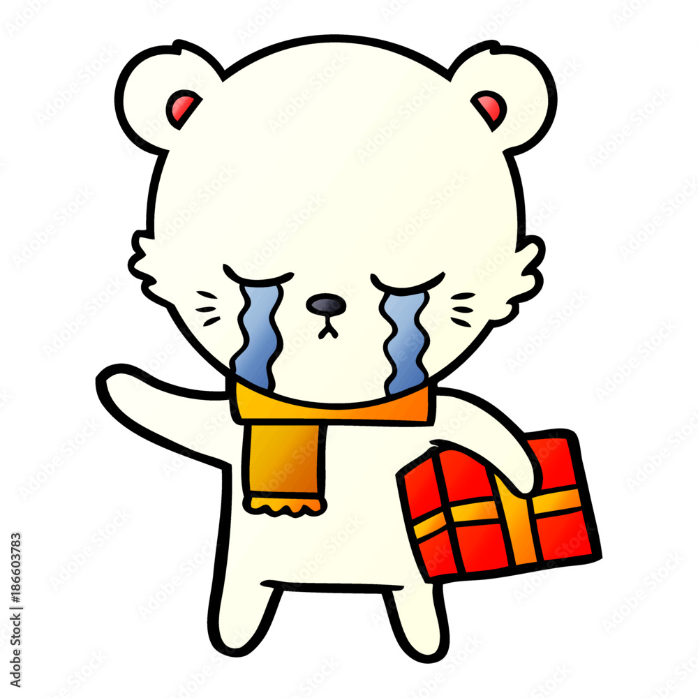 polar bear with christmas present cartoon