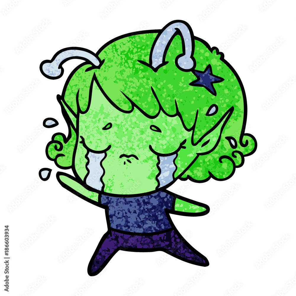 Fototapeta premium cartoon crying alien girl