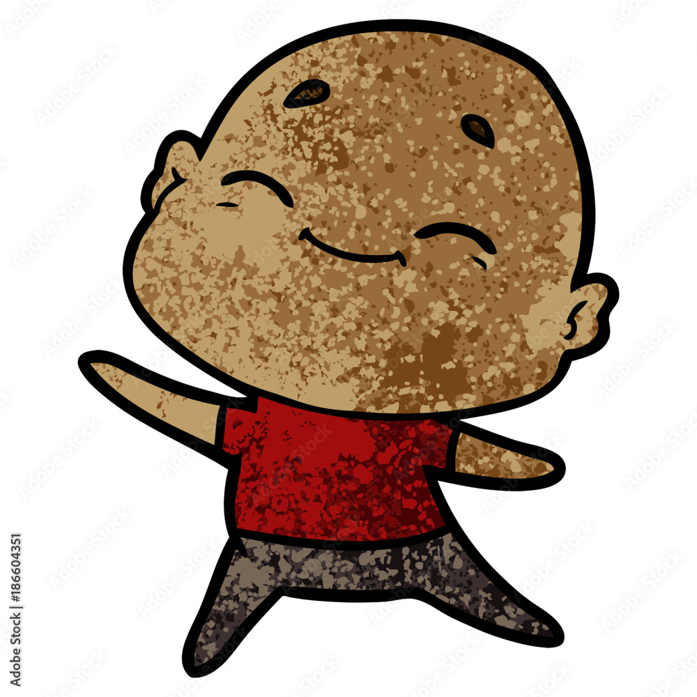 happy cartoon bald man