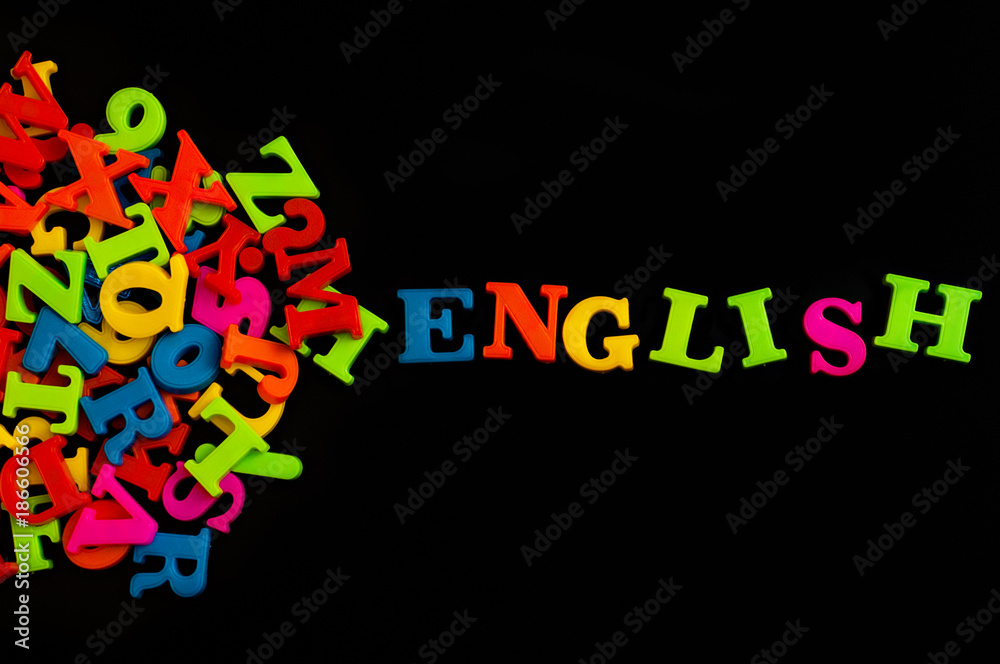 colorful english word on black background ,English language learning
