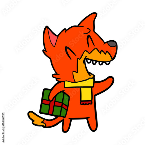 fox cartoon character with present