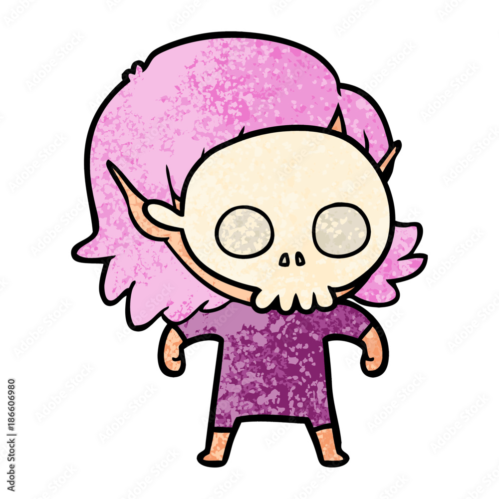 happy cartoon elf girl wearing skull mask happy cartoon elf girl wearing skull mask
