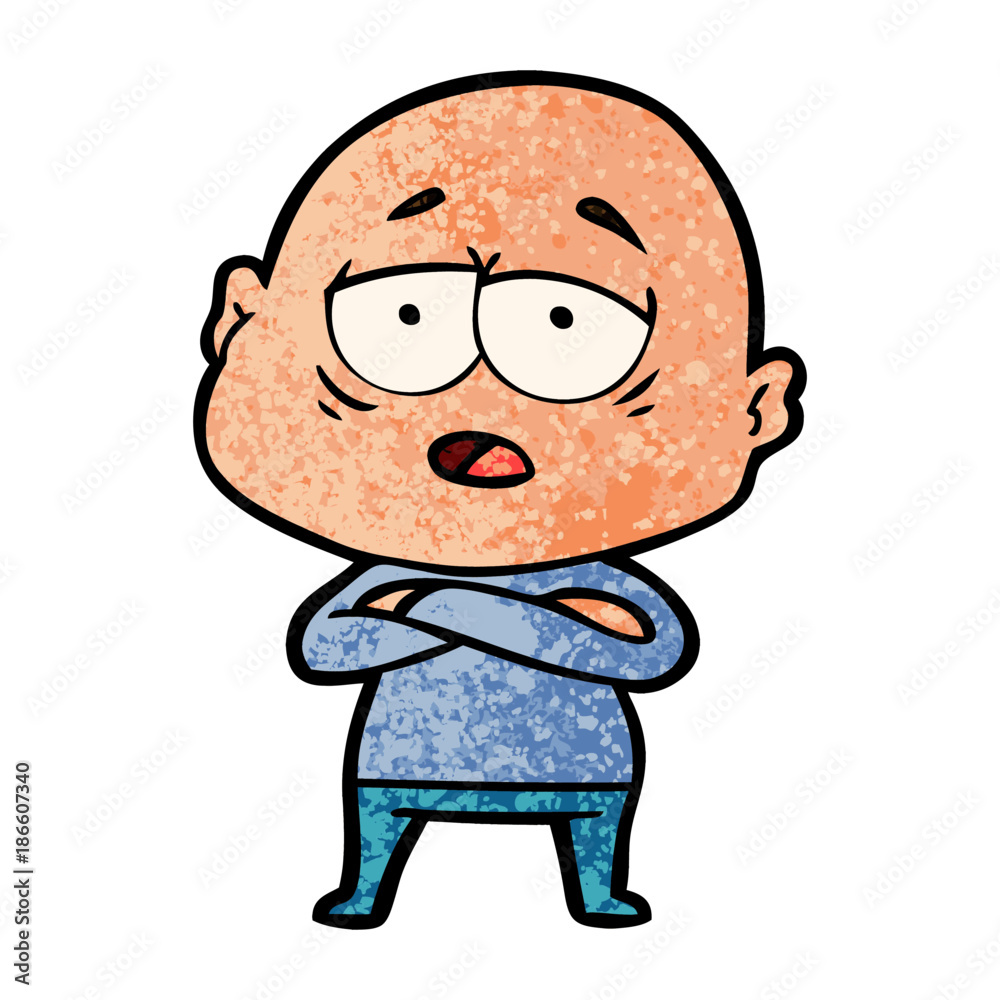 cartoon tired bald man