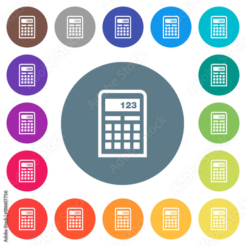 Scientific calculator flat white icons on round color backgrounds