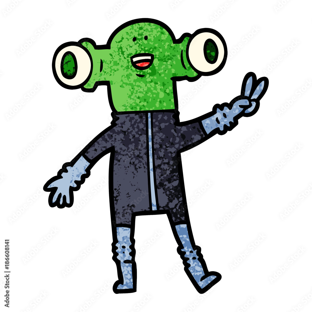 friendly cartoon alien giving peace sign friendly cartoon alien giving peace sign