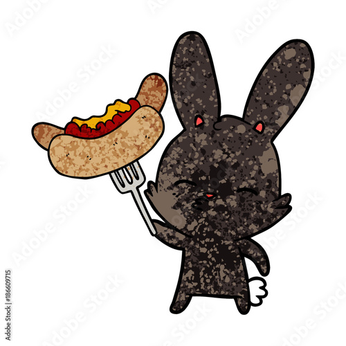 curious bunny cartoon with hotdog