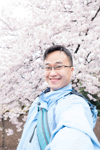 man with Cherry blossoms