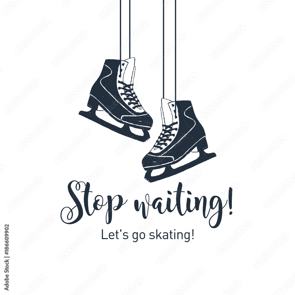 Hand drawing print design ice skating and slogans Vector Image