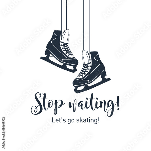 Hand drawn ice skates textured vector illustration and 