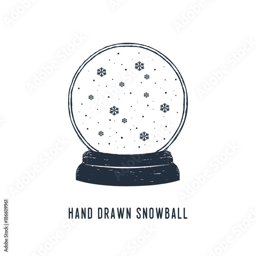 Hand drawn snow ball and snowflakes textured vector illustrations.