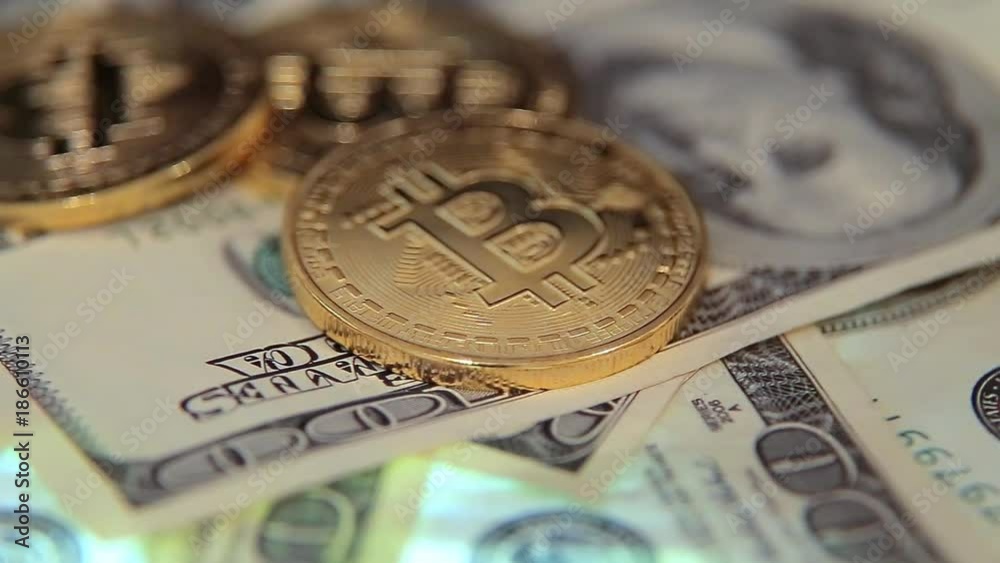 Bitcoins and dollars, rotating Bitcoins and dollars, rotating