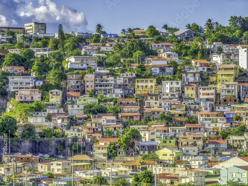 House covered hillside in Fort-de-France, capital city of Martinique, an overseas department of France.  photo