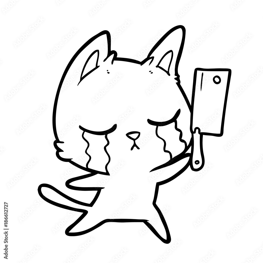 crying cartoon cat with cleaver crying cartoon cat with cleaver