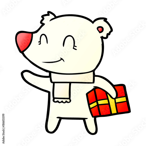 polar bear with christmas present cartoon