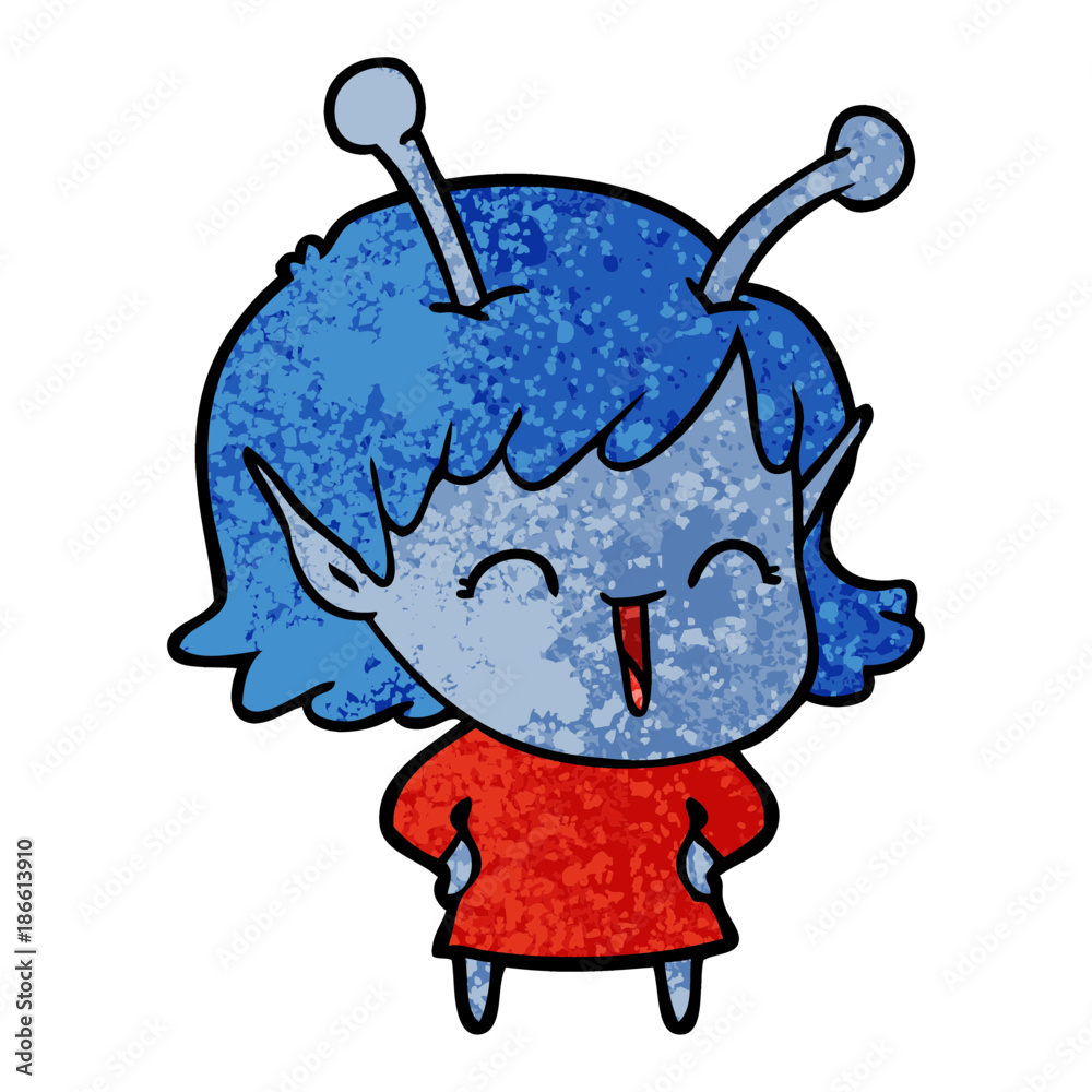 cartoon happy alien girl