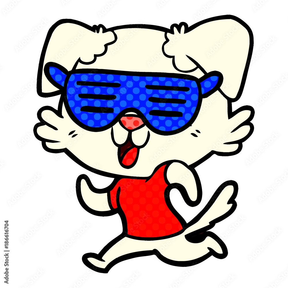 Fototapeta premium laughing cartoon dog jogging in cool shades