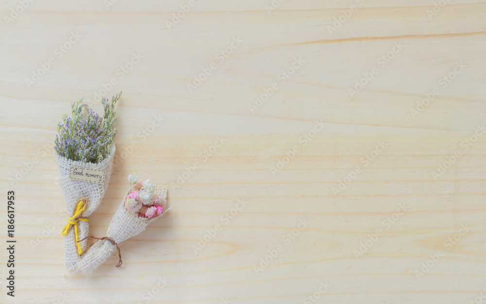 Small Flower Bouquet on Wooden Background. Small Flower Bouquet on Wooden Background.