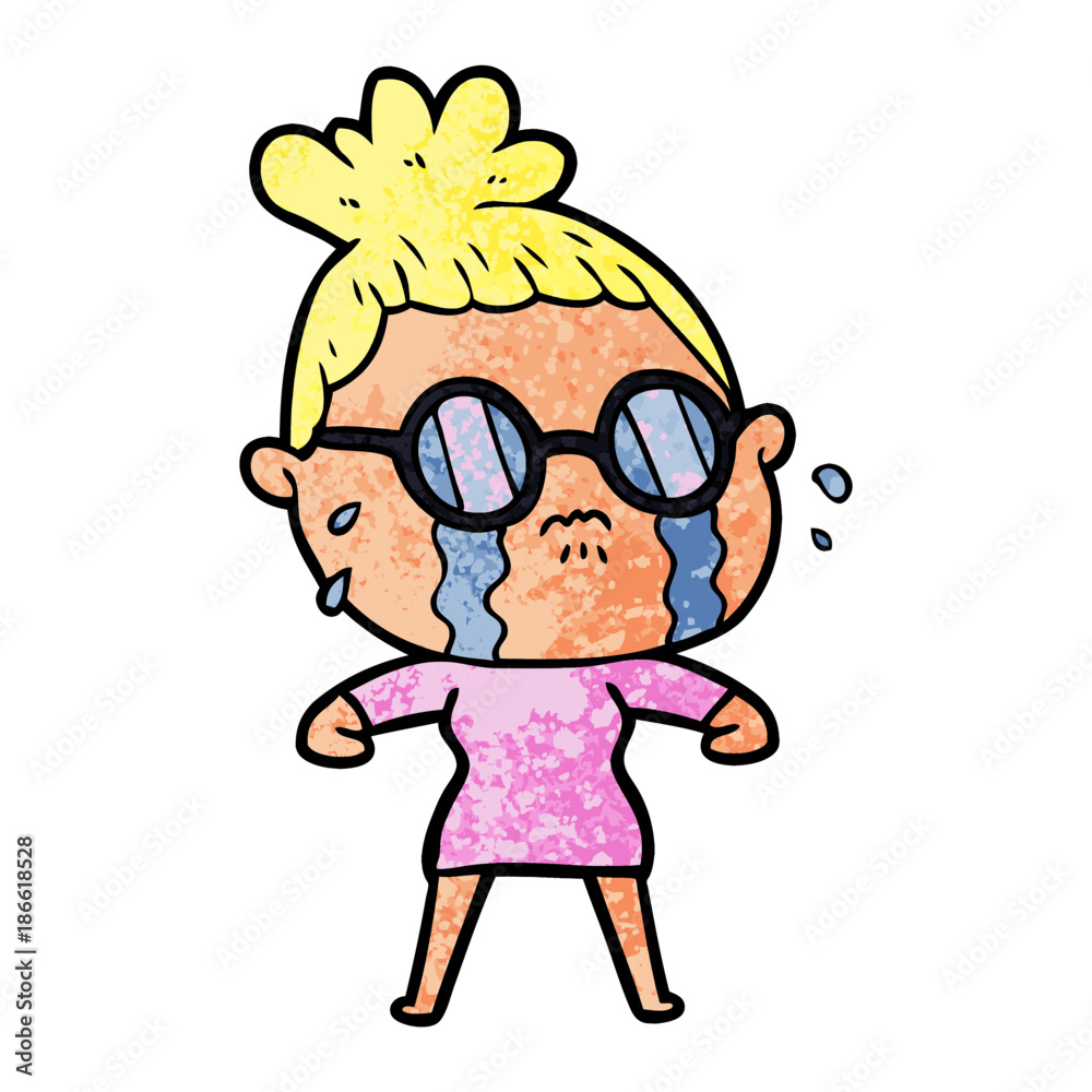 cartoon crying woman wearing spectacles