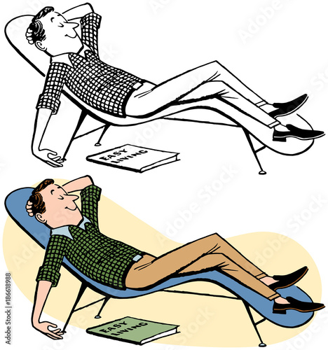 A man relaxing in a chaise lounge chair.