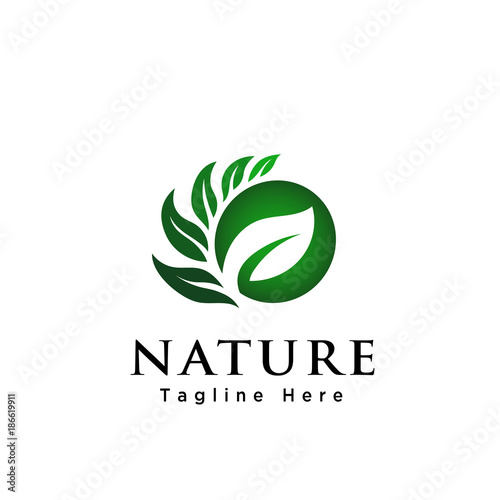 Circle world Green leaf logo