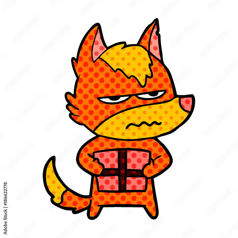 fox cartoon character with present fox cartoon character with present
