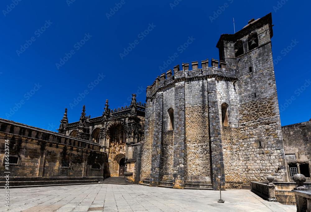 The  Round Church (rotunda) in Tomar, Portugal, built by the Knights Templar in the 12th century, modeled after the Dome of the Rock in Jerusalem,