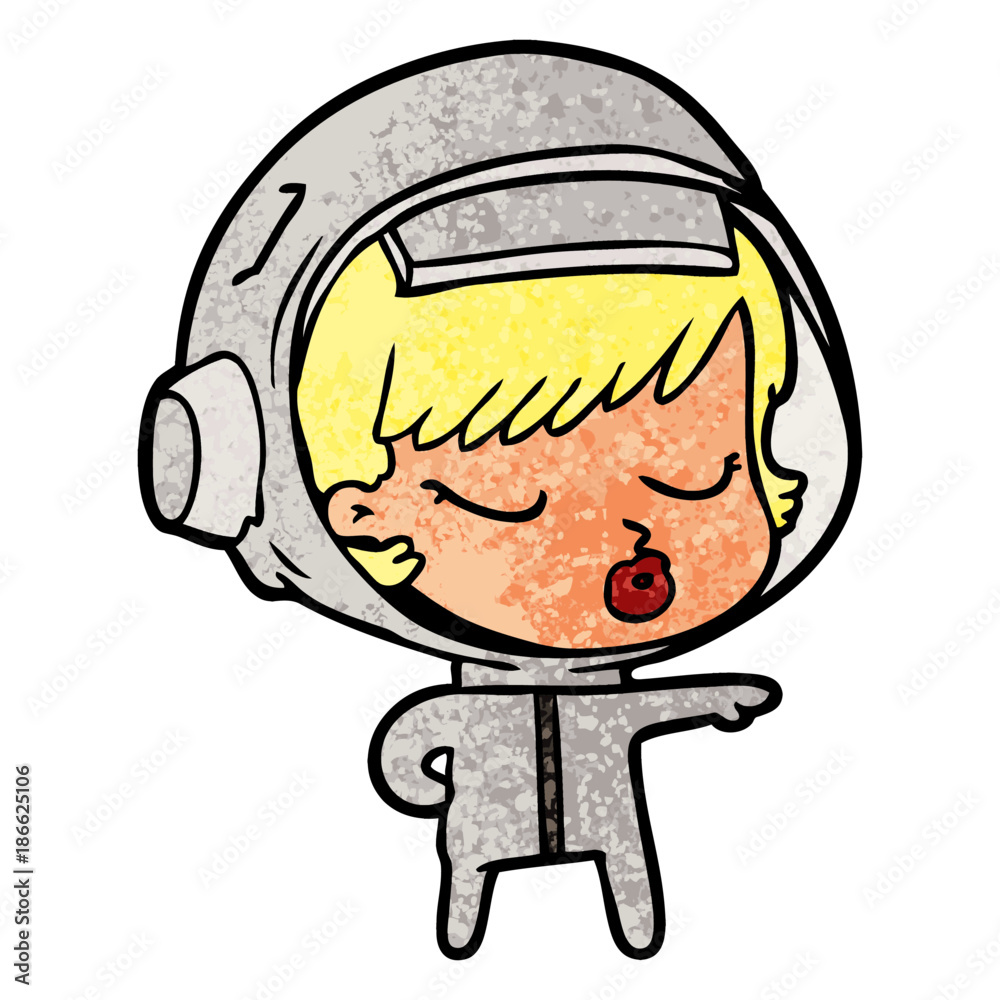 cartoon pretty astronaut girl pointing the way