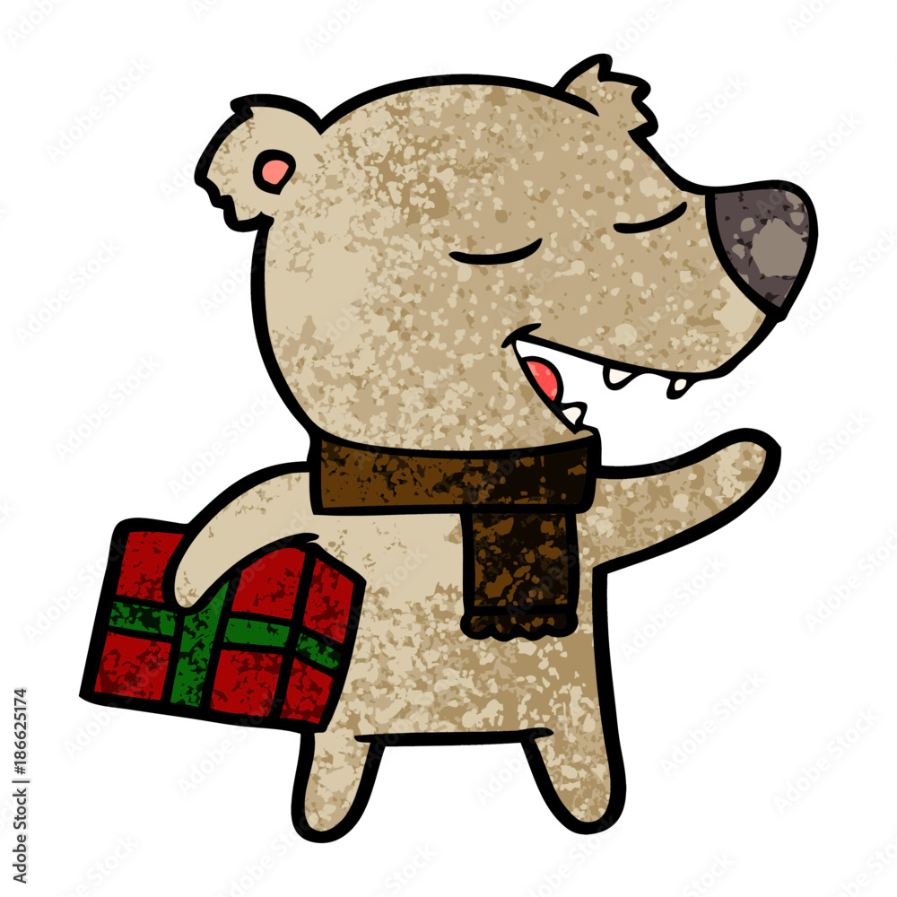 Obraz premium cartoon bear with present