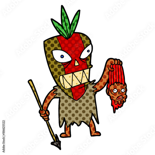 cartoon tribesman with shrunken head