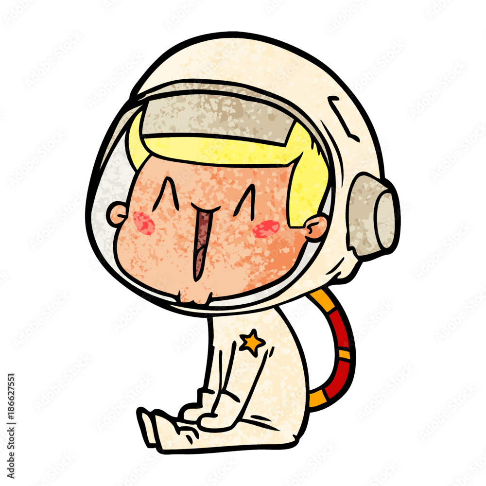 Fototapeta premium happy cartoon astronaut sitting