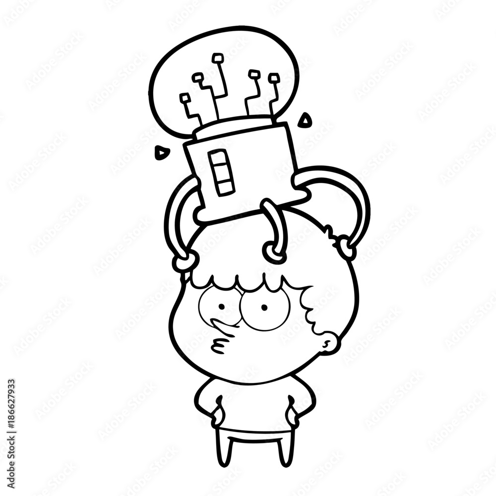 cartoon curious boy with neural link cartoon curious boy with neural link