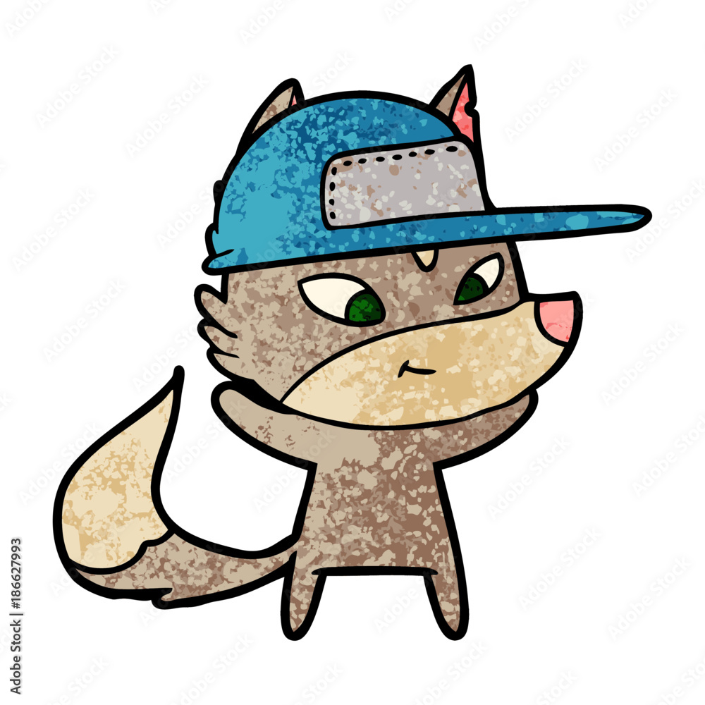 friendly cartoon wolf wearing trucker cap friendly cartoon wolf wearing trucker cap
