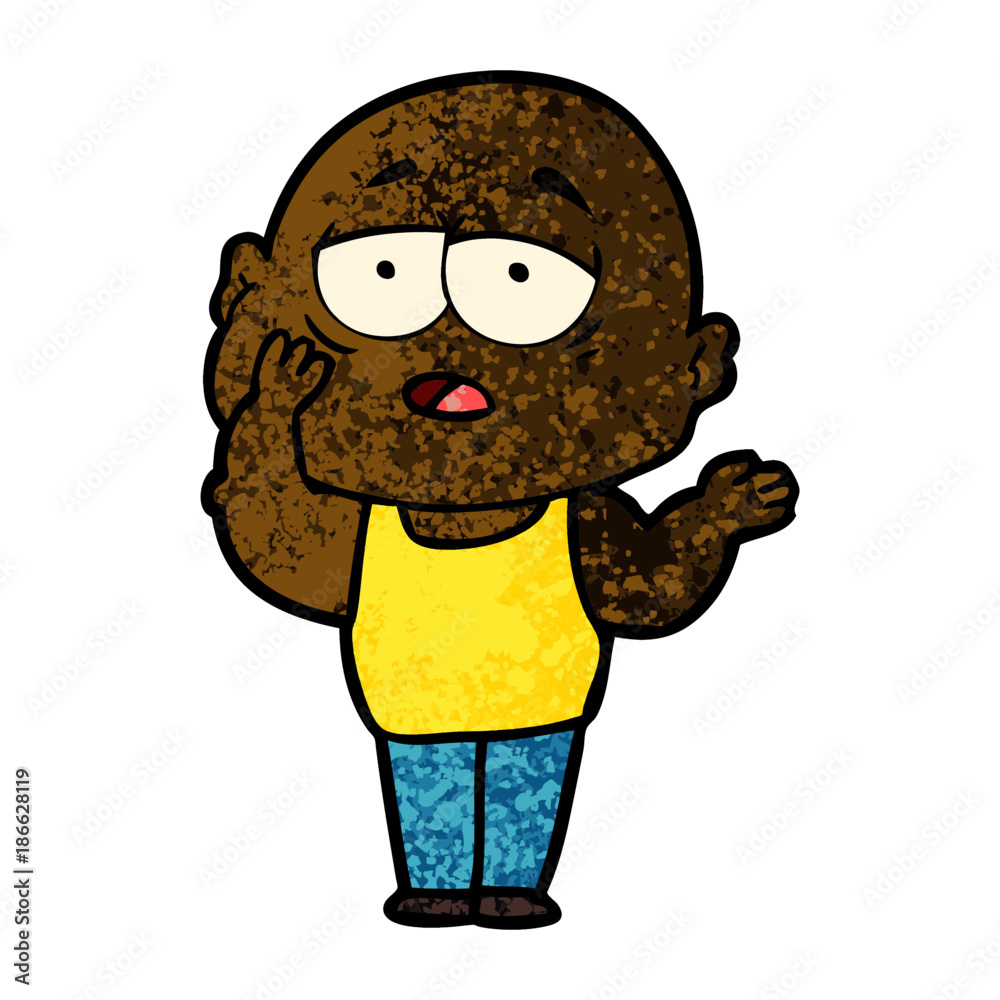 cartoon tired bald man