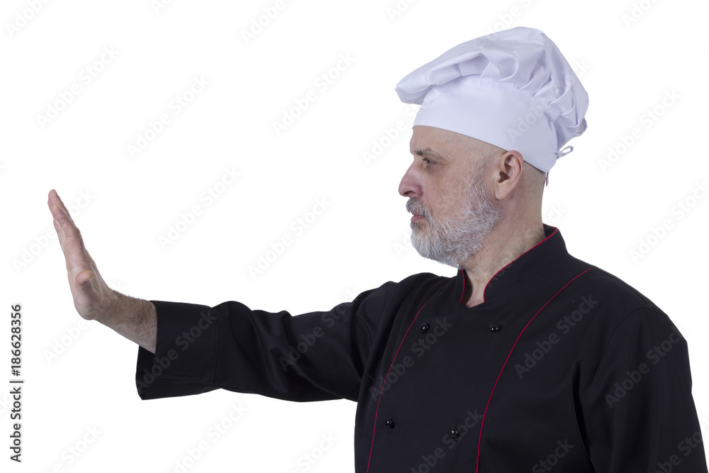 Bearded Chef forward with his hand raised Bearded Chef forward with his hand raised