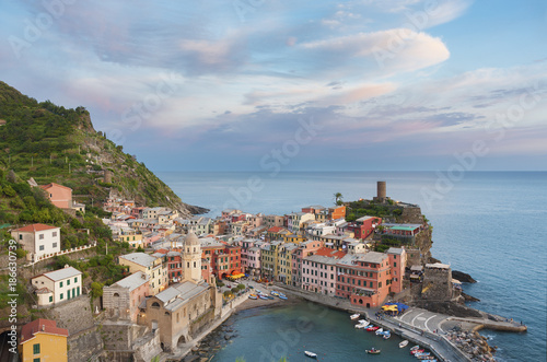 Idyllic landscape of resort village Vernazza, Cinque Terre, Italy 