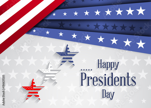 Presidents Day poster. Happy Presidents Day Background and symbols with USA flag. Vector illustration.