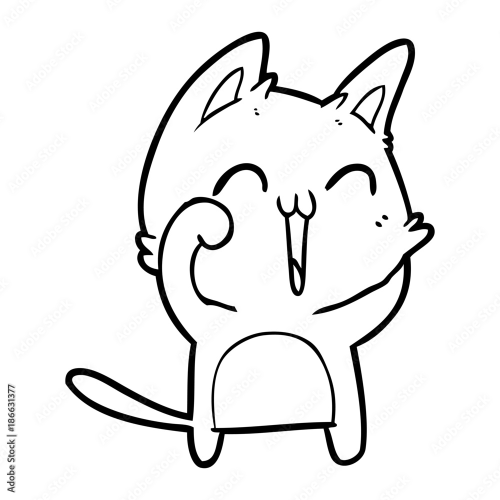 happy cartoon cat meowing